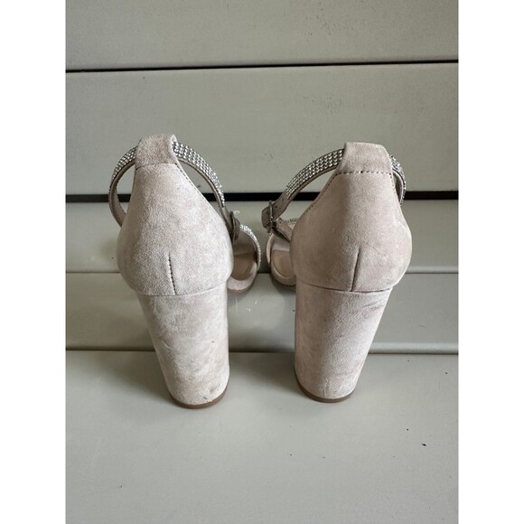 Steve Madden Carrson Rhinestone Leather Suede Ankle Strap Block Heel Sandal 8 - Picture 6 of 12